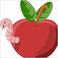 Cartoon Apple With Worm clip art