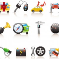 cartoon car and peripheral products icon vector