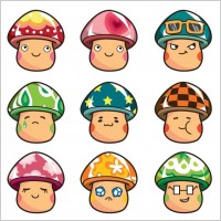 Cartoon Mushrooms Vector Set