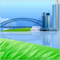 City on river side with a bridge