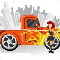 cute cartoon characters and car 01 vector