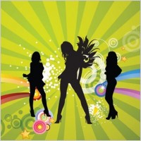 Free Silhouettes of Dancing Girls with Abstract Background Vector Illustration