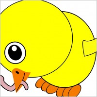 Funny Chick Eating Earthworm Cartoon