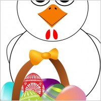 Funny Chicken with a basket full of Easter Eggs