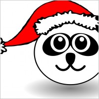 Funny panda face black and white with Santa Claus hat