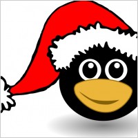 Funny tux face with Santa Claus hat