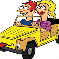 Girl And Boy Driving Car Cartoon clip art