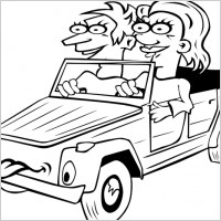Girl And Boy Driving Car Cartoon Outline clip art
