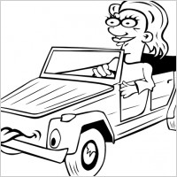 Girl Driving Car Cartoon Outline clip art