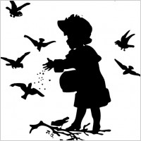 Girl Feeding Birds clip art