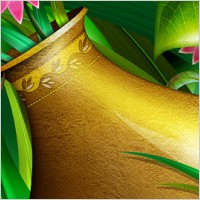 Gold vase with flowers layered