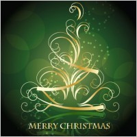Golden Swirling Christmas Tree with Blackish Green Background