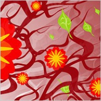 Gone with the Wind leaves and red flowers vector material
