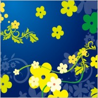 Green Floral Vector in Blue Backgro