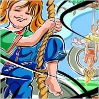 Hand-painted figures illustrations - swing, girls