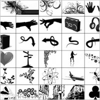 hands, arrows, music elements brush