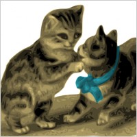Kittens One With Blue Ribbon clip art