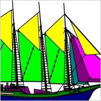 Large Sailing Ship Yellow Purple clip art