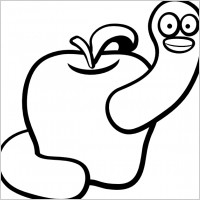 Lineart-apple-worm clip art