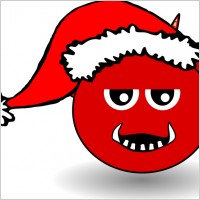 Little Red Devil Head Cartoon with Santa Claus hat