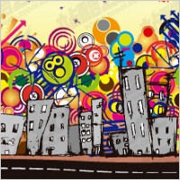 Lovely city vector illustrations material