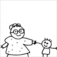Mom holding childs hand - outline