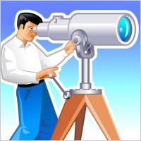 Navigator looks forward through the telescope