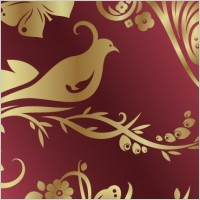 Number of golden flowers and birds butterfly pattern
