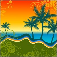palm beach silhouette with trend pattern vector