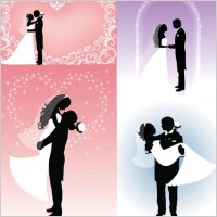 people wedding silhouette vector