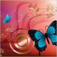 Red Background, Flowers and Blue Butterfly Graphics Vector Design