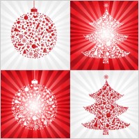 red christmas ball with christmas tree - vector