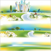 road vector flowers highrise buildings