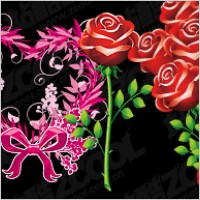 Roses and heart-shaped pattern vector material