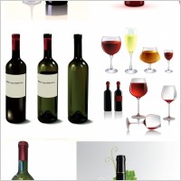 several wine bottles and glasses vector