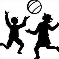 Silhouette Of Kids Playing With A Ball clip art