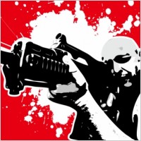 Soldiers firing a red background vector characters