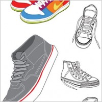 Sports shoes and canvas shoes vector material