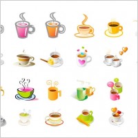 steaming coffee cup set of vector icons