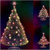 three glittering christmas tree vector