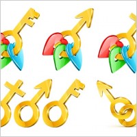 threedimensional male and female golden key symbol vector