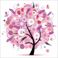Tree with Flowers Vector Illustration