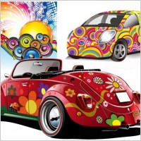 trend disco party and car vector