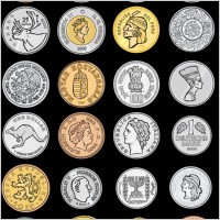 variety of foreign coins vector