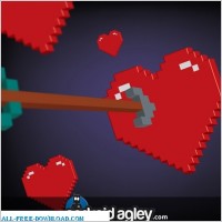 Vector 3D Pixel Heart and Arrow