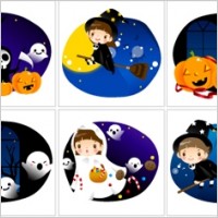 vector cute halloween scene