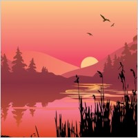 vector lake at dusk