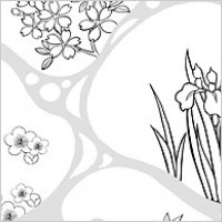Vector line drawing of flowers-47(Flowing water, flowers, leaves)