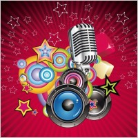 Vector Music Background with Speaker and Microphone