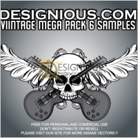Vector skull, foliage and guitars